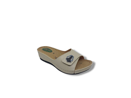 Elegance 12 Kadın Krem Tokalı Cırt Cırtlı Terlik