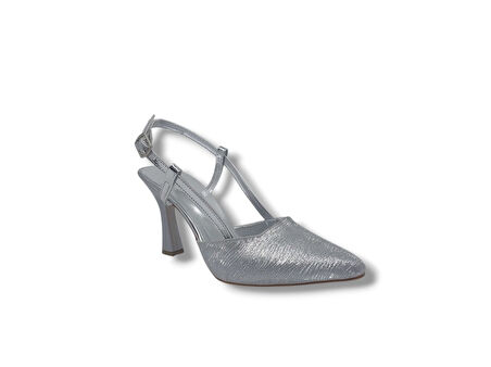 Zerhan 4001 Kadın Gri Burnu Kapalı Arkası Açık Pırıltılı Stiletto Ayakkabı