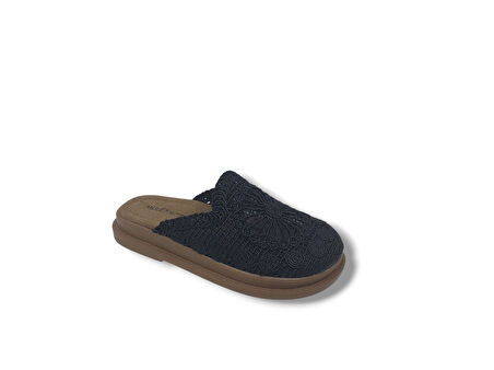 Zerhan 11706 Kadın Siyah Makrome Örgü Terlik