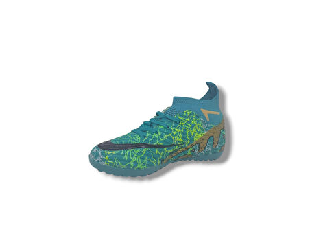 Laliga 595 Erkek Çocuk Turkuaz Altın Desenli Çoraplı Halı Saha Ayakkabı