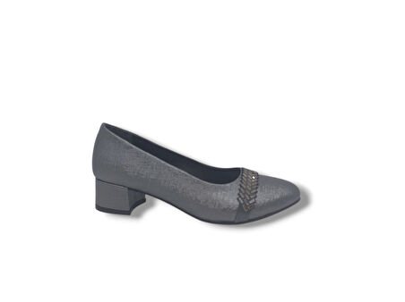 Zerhan 730 Kadın Platin Pırıltılı Taşlı Alçak Topuklu Ayakkabı