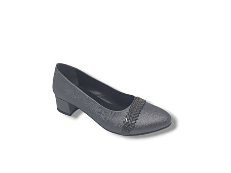 Zerhan 730 Kadın Platin Pırıltılı Taşlı Alçak Topuklu Ayakkabı