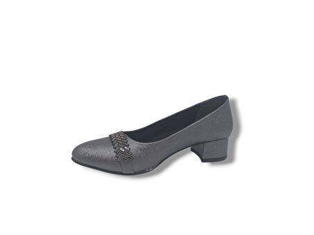 Zerhan 730 Kadın Platin Pırıltılı Taşlı Alçak Topuklu Ayakkabı