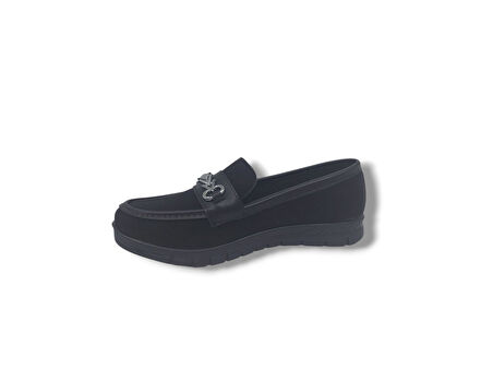 Zerhan 700 Kadın Siyah Loafer Komfort Termo Taban Büyük Numara Ayakkabı 41 42