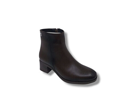 Zerhan 1100 Kadın Koyu Kahve Fermuarlı Alçak Topuklu Bot