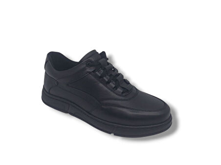 Modesa 284 Erkek Siyah Hakiki Deri Lastik Bağcıklı Kauçuk Taban Ayakkabı