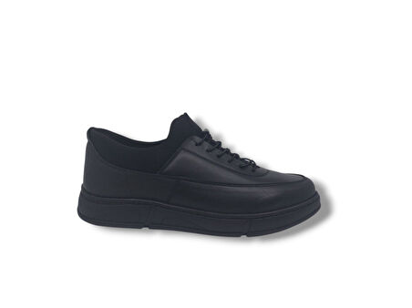 Modesa 2566 Erkek Siyah Hakiki Deri Çorap Model Kauçuk Taban Ayakkabı