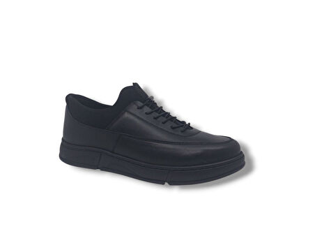 Modesa 2566 Erkek Siyah Hakiki Deri Çorap Model Kauçuk Taban Ayakkabı