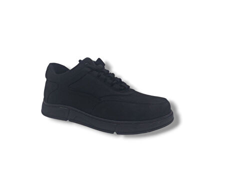 Modesa 284 Erkek Siyah Crazy Deri Lastik Bağcıklı Kauçuk Taban Ayakkabı