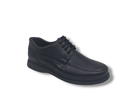 Modesa 101 Erkek Siyah Bağcıklı Hakiki Deri Poli Taban ( Hafif ) Büyük Numara Ayakkabı 45