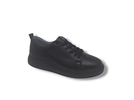 Serra 1453 Erkek Siyah Bağcıklı Hakiki Deri Kalın Taban Casual Ayakkabı