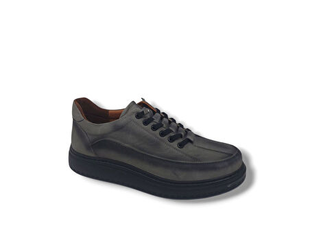 Modesa 265 Erkek Gri Crazy Deri Lastik Bağcıklı Poli Taban ( Hafif ) Ayakkabı