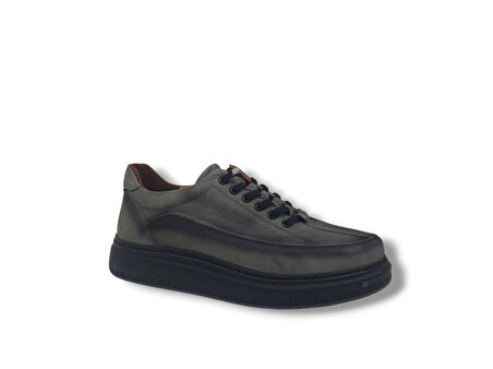 Modesa 265 Erkek Gri Crazy Deri Lastik Bağcıklı Poli Taban ( Hafif ) Ayakkabı