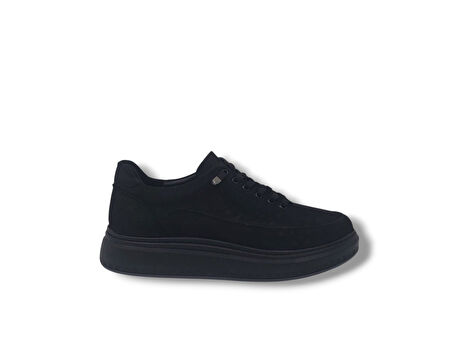 Modesa 265 Erkek Siyah Crazy Deri Lastik Bağcıklı Poli Taban ( Hafif ) Ayakkabı