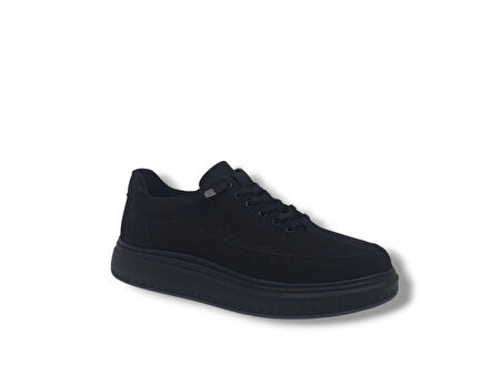 Modesa 265 Erkek Siyah Crazy Deri Lastik Bağcıklı Poli Taban ( Hafif ) Ayakkabı