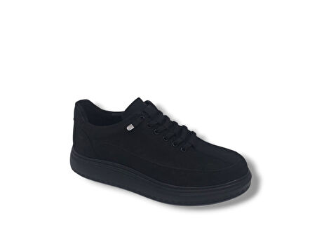 Modesa 265 Erkek Siyah Crazy Deri Lastik Bağcıklı Poli Taban ( Hafif ) Ayakkabı