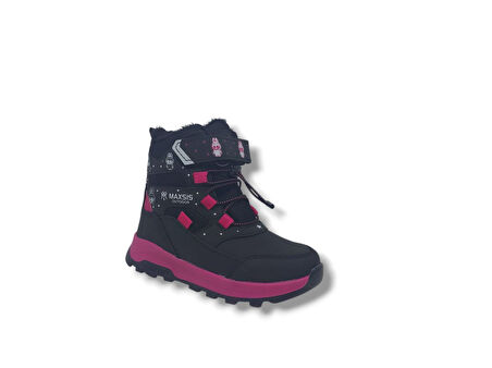 Zerhan 054 Kız Çocuk Siyah Fuşya Cırt Cırtlı Treking Bot