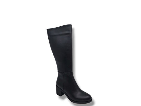 İzlife 760 Kadın Siyah Uzun Fermuarlı Kalın Topuklu Çizme