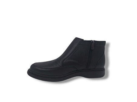 Zerhan 039 Erkek Siyah Hakiki Deri Fermuarlı Poli (Hafif) Taban Bot
