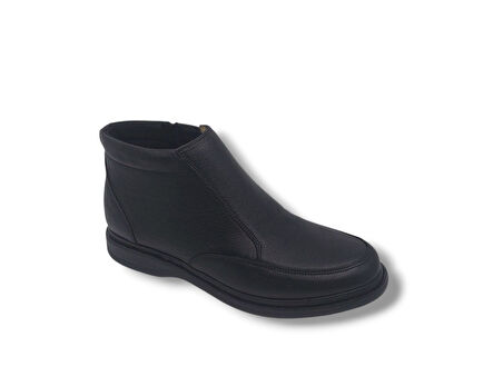 Zerhan 039 Erkek Siyah Hakiki Deri Fermuarlı Poli (Hafif) Taban Bot