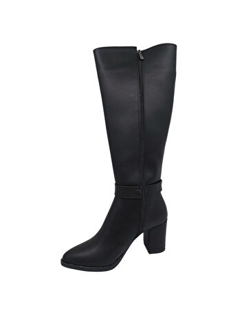 Zerhan 701 Kadın Siyah Uzun Fermuarlı Kalın Topuklu Çizme