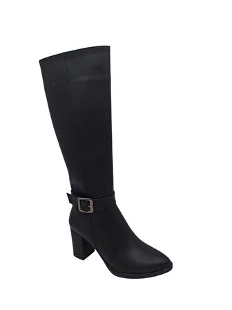 Zerhan 701 Kadın Siyah Uzun Fermuarlı Kalın Topuklu Çizme
