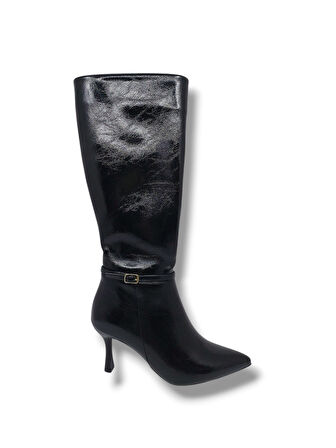 İzlife 692 Kadın Siyah Uzun Fermuarlı  İnce Topuklu Çizme