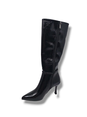 İzlife 692 Kadın Siyah Uzun Fermuarlı  İnce Topuklu Çizme