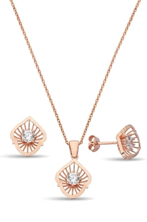Zirkon Taşlı 925 Ayar Gümüş Rose Set - 67018101