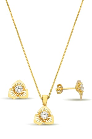 18k Altın Kaplamalı Zirkon Taşlı 925 Ayar Gümüş Set - 67018402