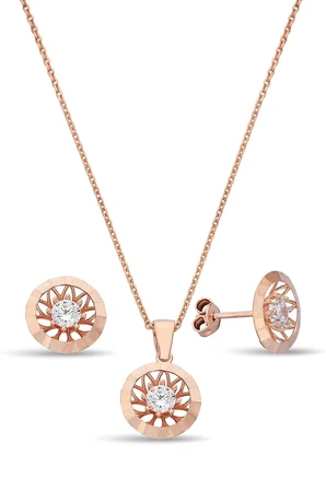 Zirkon Taşlı 925 Ayar Gümüş Rose Set - 67018502