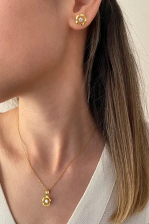 18k Altın Kaplamalı 925 Ayar Gümüş Çiçek Set - 67018602