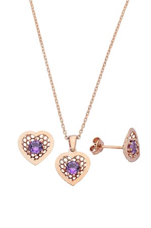 925 Ayar Gümüş Mor Taşlı Rose Kalp Set - 67018902