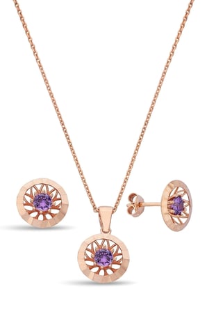 925 Ayar Gümüş Mor Taşlı Rose Set - 67019102