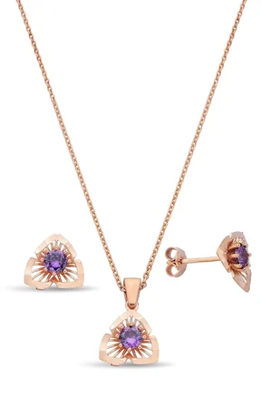 925 Ayar Gümüş Mor Taşlı Rose Set - 67019500