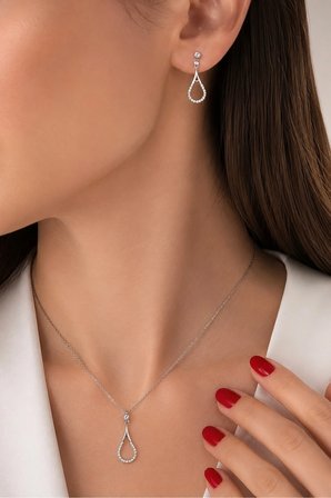 925 Ayar Gümüş Zirkon Taşlı Damla Set - 67020202
