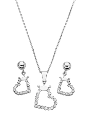 925 Ayar Gümüş Taç Figürlü Kalp Set - 67020502