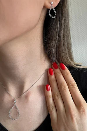 925 Ayar Gümüş Zincir Model Tasarım Damla Set - 67020802