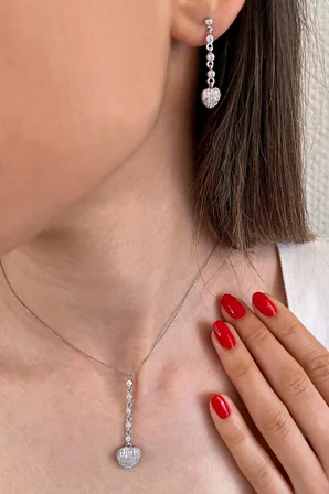 925 Ayar Gümüş Tasarım Su Yolu Kalp Set - 67021002