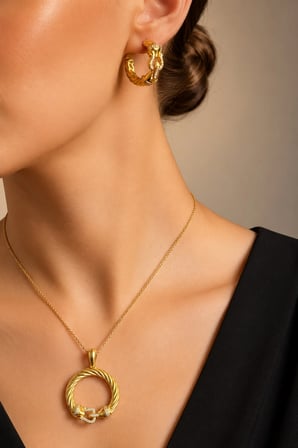 18K Altın Kaplamalı 925 Ayar Gümüş Tasarım Burgu Set - 67022202