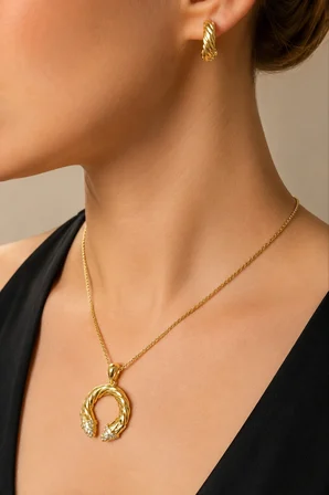 18K Altın Kaplamalı 925 Ayar Gümüş Tasarım Burgu Set - 67022302