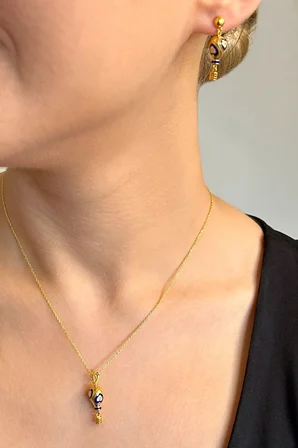 18K Altın Kaplamalı 925 Ayar Gümüş Kalpli Uçan Balon Set - 67022702