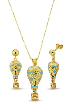 18K Altın Kaplamalı 925 Ayar Gümüş Uçan Balon Set - 67022902