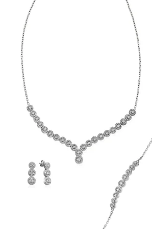 925 Ayar Gümüş V Model Salkım Su Yolu Üçlü Set - 67023302
