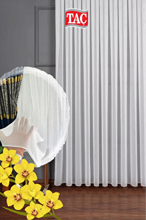 Taç Örme Çelik 1x3 Sık Pile Tül Perde  - Extra Gramajlı Dökümlü - Kırışmaz Ütü Istemez 