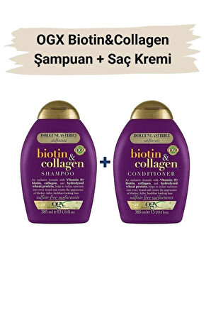 OGX Biotin & Collagen Vitamin B7 Biotini, Kolajen, Buğday Proteinleri Sülfatsız Şampuan + Saç Kremi