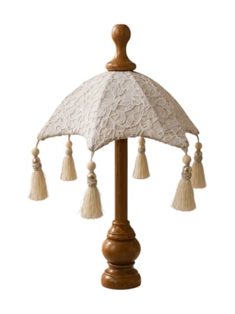 Bali Şemsiyesi 5 Renk Seçenekli Kadife Üzeri Fransız Dantelli Ahşap Ayaklı Dekoratif Ürün 45x30cm