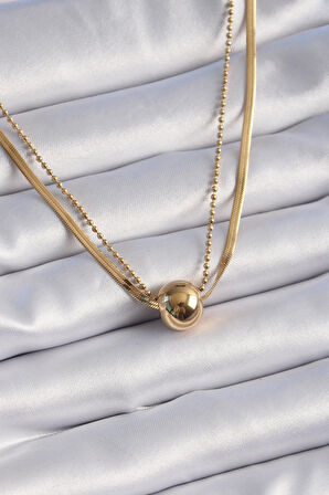 316L Çelik Gold 2 li İtalyan Zincir Model Top Model Kadın Kolye