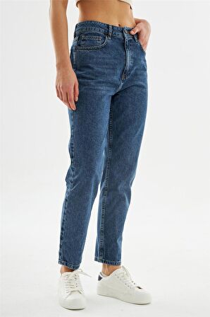 Kadın Mom Fit Jean Pantolon Mavi