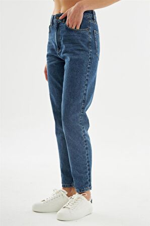 Kadın Mom Fit Jean Pantolon Mavi